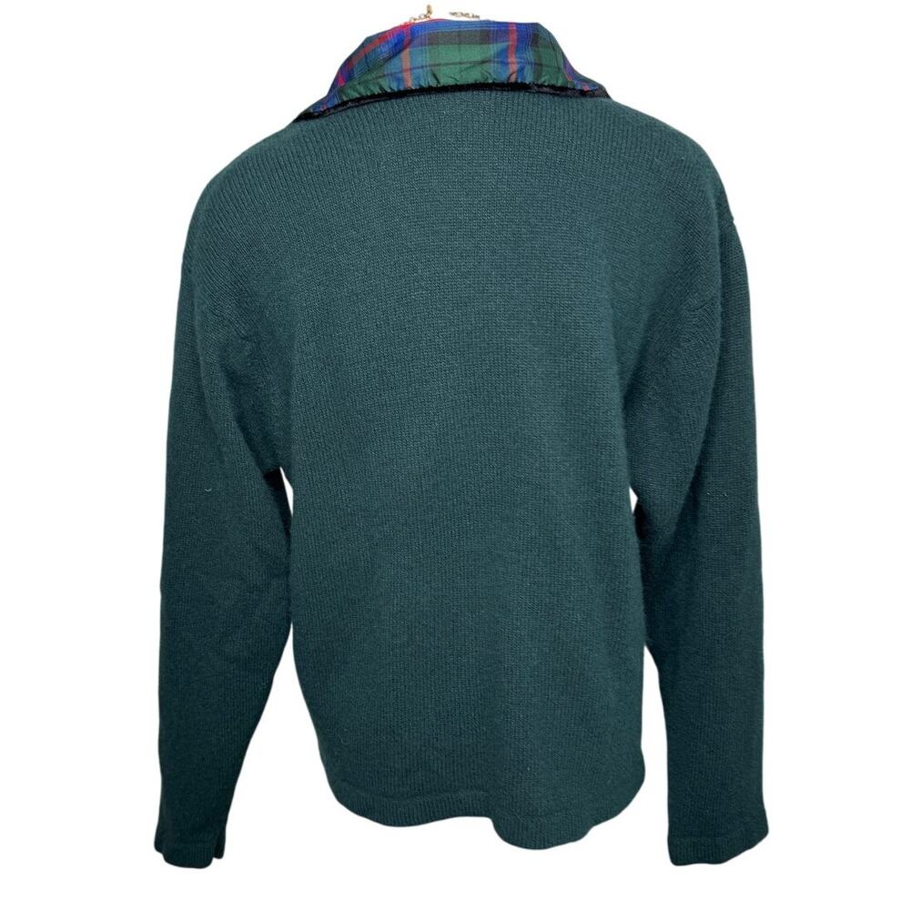 Talbots Vintage Wool Angora Plaid Velvet Collar Cardigan Sweater Green M - Picture 6 of 11